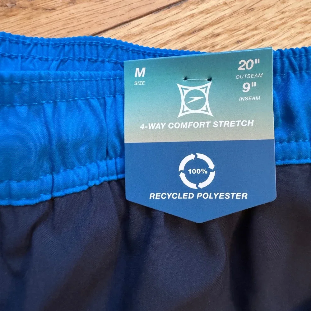 Speedo‎ Mens Swim Trunks Navy Blue Colorblock 9 Inch Inseam Size M